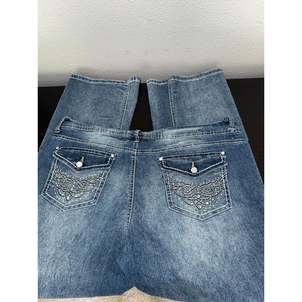 Y2K Lei Ashley Low Rise Bootcut Jeans Embroidered Rhinestone Pockets